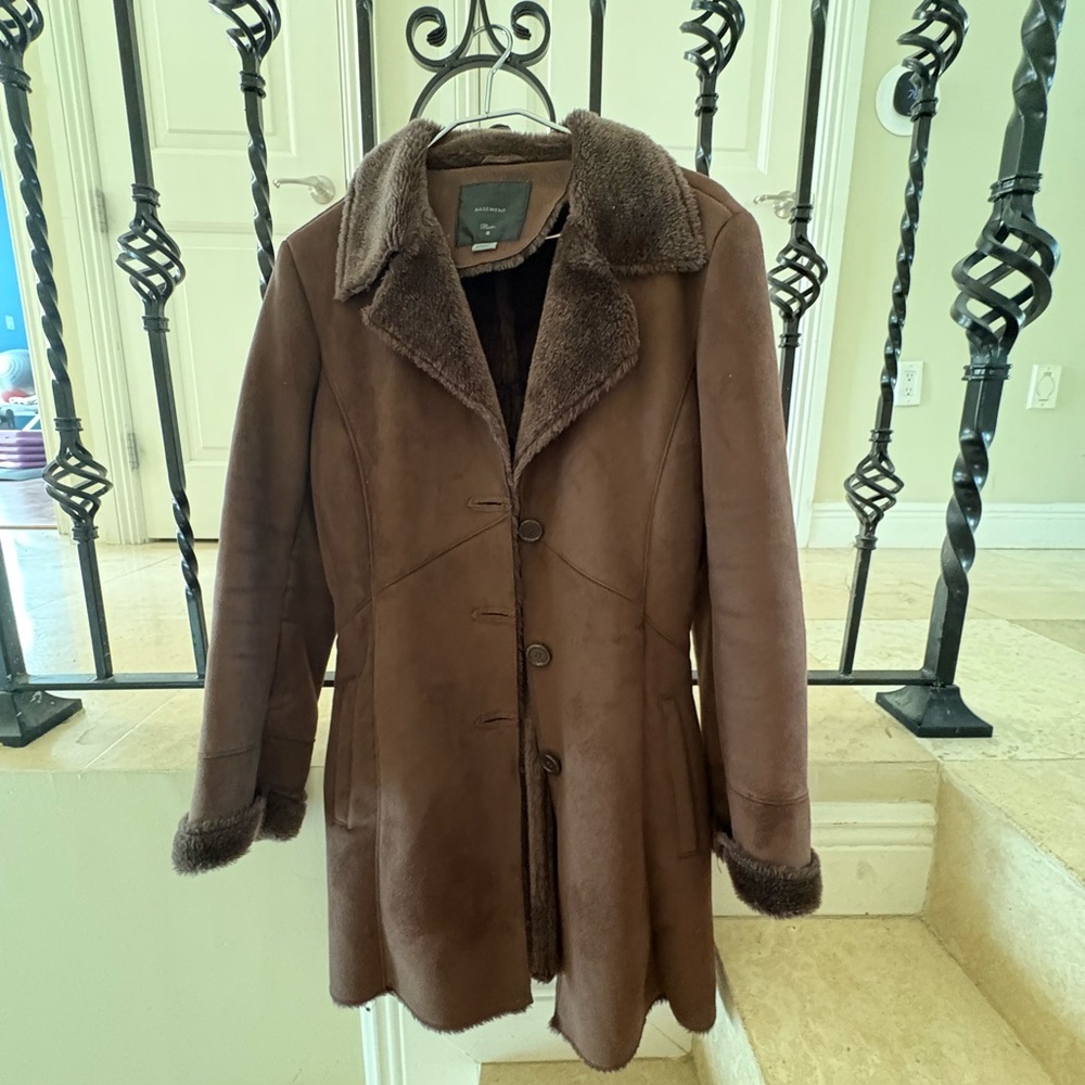 Brown Shearling-Trimmed Coat - Women